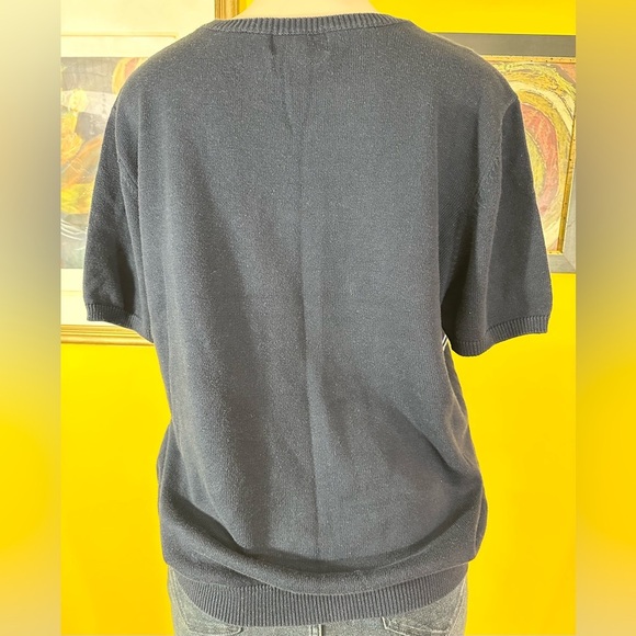 Alfred Dunner Womens Embroidered Floral Blue Short Sleeve Pullover Sweater - Picture 2 of 11